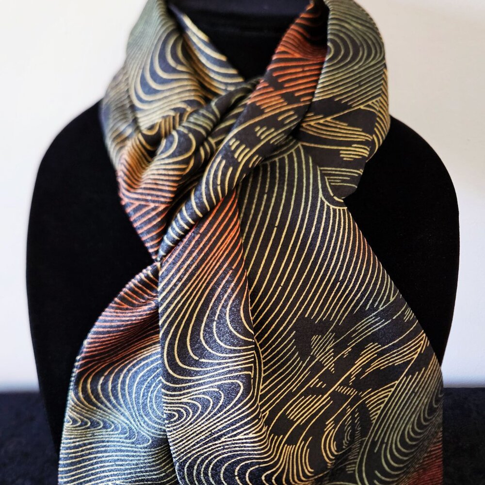 Japanese Kimono Scarf S4489 - Black Swirl Poly Scarf